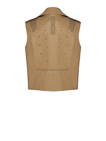 Beige Studded Leather Vest, 2