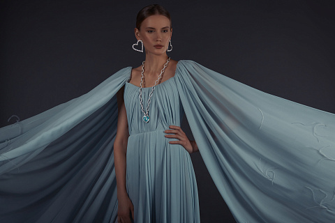 Grey & Blue Chiffon Maxi Dress, 5