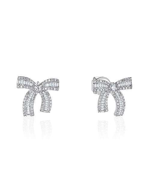 White gold bow-shaped stud earrings with diamonds, 1