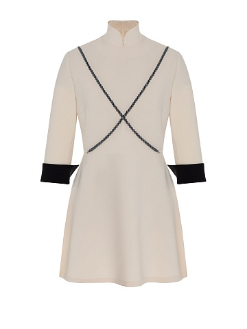 Milky Mini Dress With Black Pearls, 1