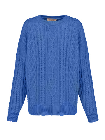 Blue Unisex Cable Knit Cotton Sweater, 1