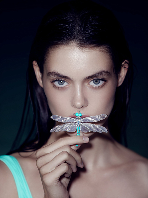 White Gold, Diamonds, Сhalcedony & Turquoise Dragonfly Brooch, 2