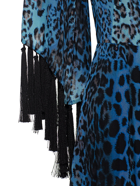 Blue Tunic With Leopard Print And Fringe, 4