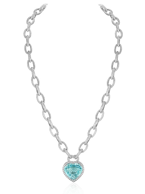 White gold chain necklace with Paraiba tourmaline and diamonds, 1