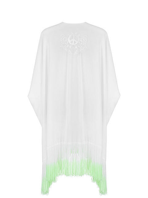 White & Neon Green Fringed Chiffon Tunic, 2 White & Neon Green Fringed Chiffon Tunic, 2