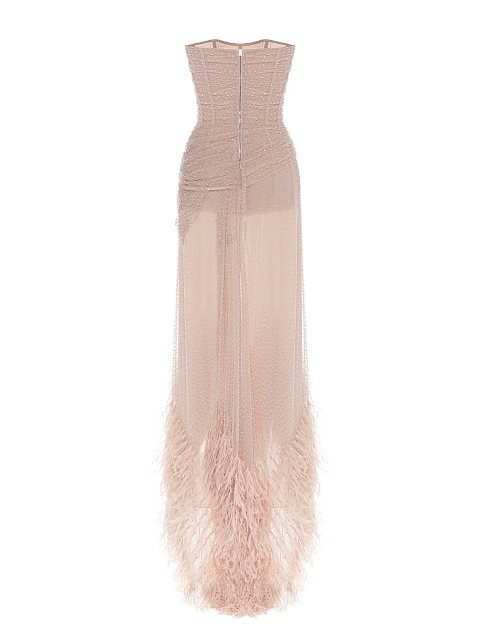 Pale Pink Rhinestones & Feathers Mesh Maxi Dress, 3 Pale Pink Rhinestones & Feathers Mesh Maxi Dress, 3