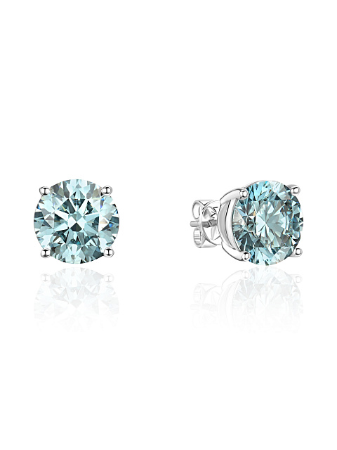 Stud earrings with blue LG diamonds in a round cut, 1