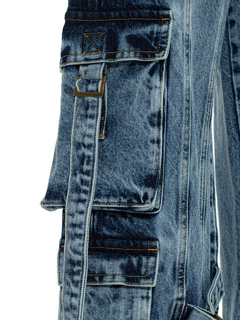 Blue Wide Leg Cargo Jeans, 3