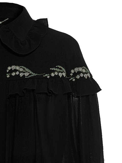 Black Cotton Embroidered Ruffled Shirt, 3 Black Cotton Embroidered Ruffled Shirt, 3