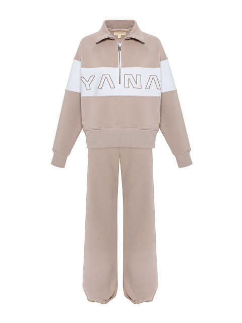 Beige & White Embroidered Tracksuit, 2 Beige & White Embroidered Tracksuit, 2