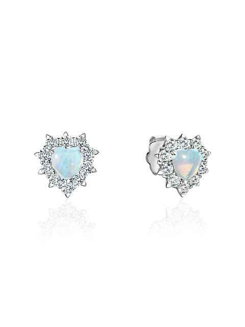 White gold stud earrings with heart-cut opal, 1