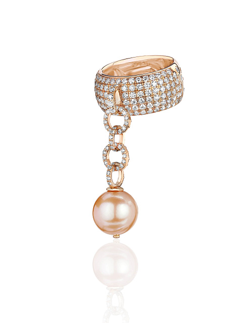 Rose gold ring with diamonds and peach pearl, 1