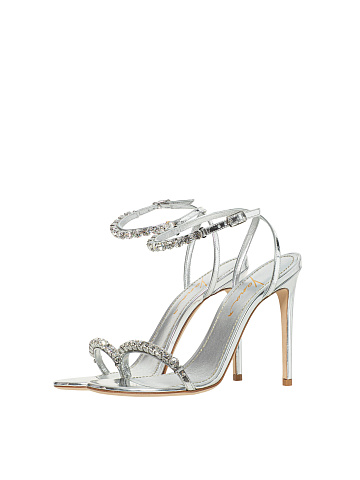 Silver Leather Sandals With Rhinestones, 1