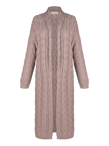 Dust Pink Tencel & Silk Cable Knit Long Cardigan, 1
