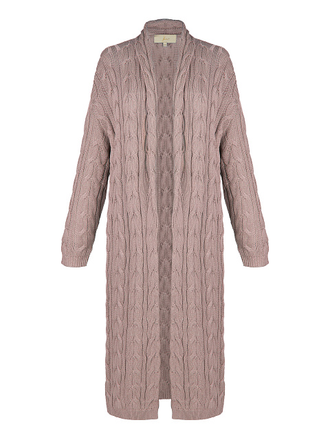 Dust Pink Tencel & Silk Cable Knit Long Cardigan, 1