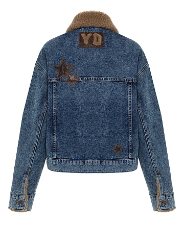 Blue Denim & Shearling Jacket With Leather Trim, 2