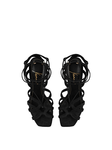 Black Suede Lace Up Heeled Sandals, 4