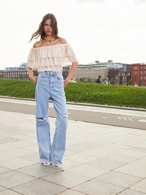 Blue Fringed Cotton Jeans, 9 Blue Fringed Cotton Jeans, 9