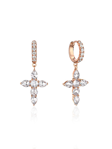 Rose gold hoops with cross pendants and diamonds, 1
