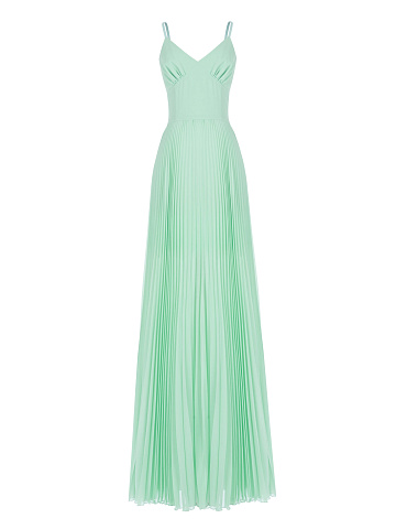 Light Green Pleated Chiffon Maxi Dress, 1