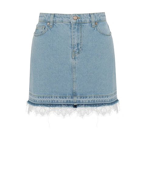 Light Blue Lace Trim Denim Mini Skirt, 1 Light Blue Lace Trim Denim Mini Skirt, 1
