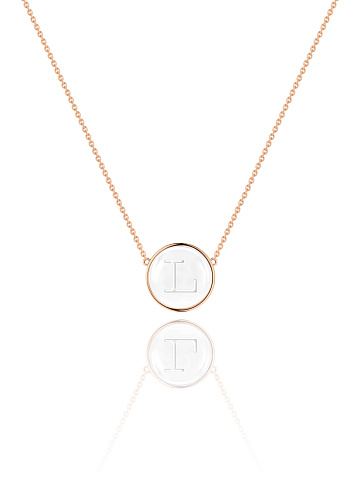 Rose Gold & Rock Crystal Letter "L" Necklace, 1