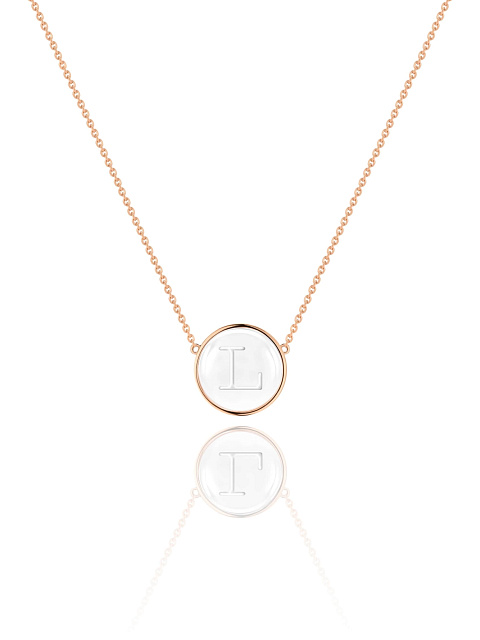 Rose Gold & Rock Crystal Letter "L" Necklace, 1