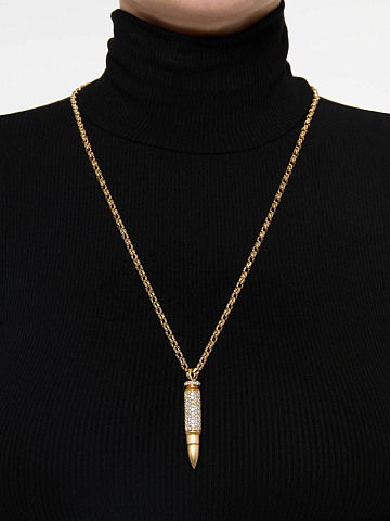Yellow gold bullet pendant necklace with diamonds, 2