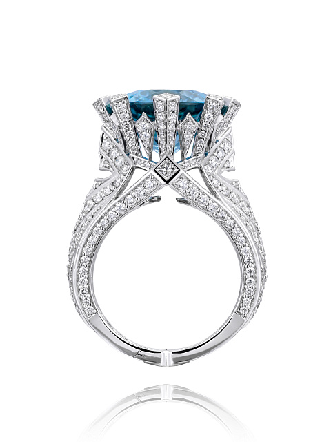 Aquamarine; Princess Diamond, Round Diamond & White Gold Ring, 3
