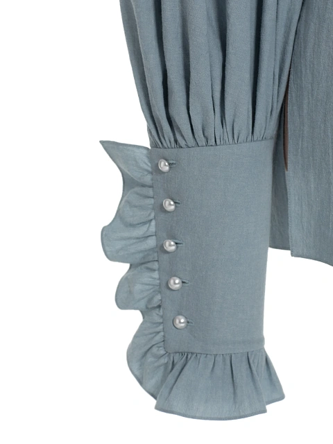 Light Blue Embroidery & Ruffle Cotton Shirt, 3 Light Blue Embroidery & Ruffle Cotton Shirt, 3