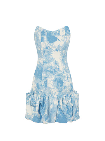 Light Blue Tie-dye Denim Mini Dress, 1