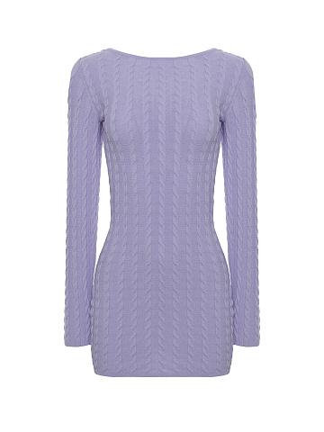 Lilac knitted mini dress with open back, 1