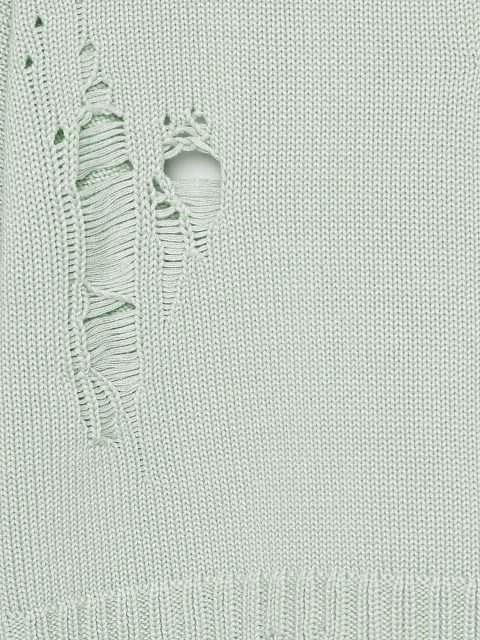 Mint Green Distressed Cropped Cotton Sweater, 3 Mint Green Distressed Cropped Cotton Sweater, 3