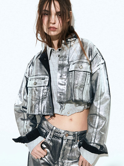 Silver Plated Black Denim Jacket, 10