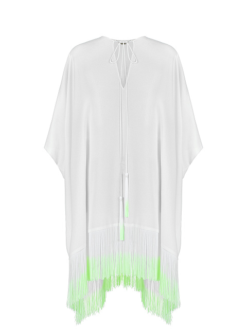 White & Neon Green Fringed Chiffon Tunic, 1 White & Neon Green Fringed Chiffon Tunic, 1