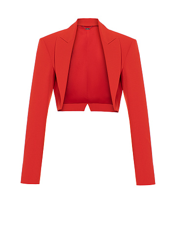 Red Cropped Rayon Blazer, 1
