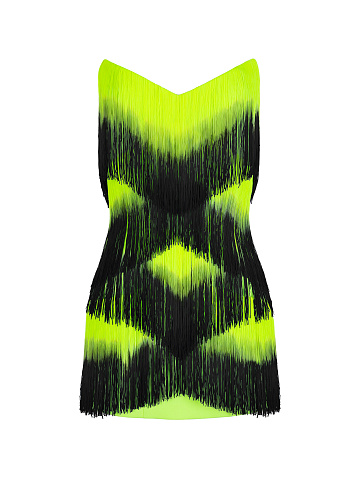 Yellow & Black Fringed Mini Dress, 1