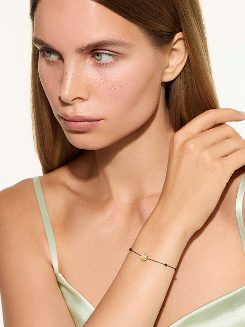 Oxidized gold bracelet with mother-of-pearl and spinel, 2