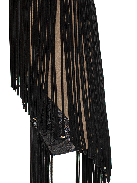 Brown Fringed & Embroidered Leather Biker Jacket, 5