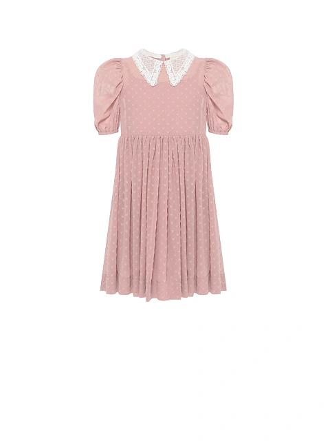 Girl's Pink Lace Collar Chiffon Dress, 1 Girl's Pink Lace Collar Chiffon Dress, 1