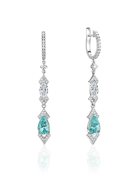 Long white gold earrings with Paraiba tourmalines and diamonds, 1