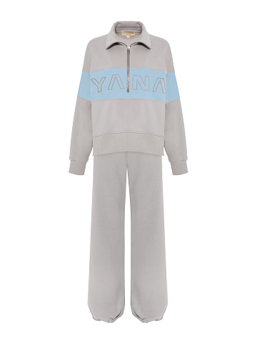 Grey & Light Blue "Yana" Embroidered Tracksuit, 2