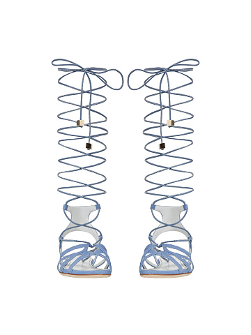 Light Blue Denim & Leather Lace Up Sandals, 2