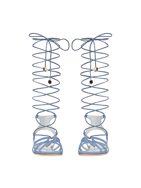 Light Blue Denim & Leather Lace Up Sandals, 2