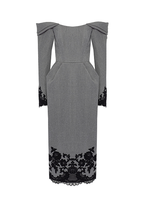 Grey & Black Lace Trim Midi Dress, 1 Grey & Black Lace Trim Midi Dress, 1