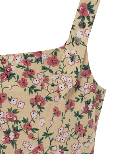 Beige cotton mini dress with pink floral print, 4 Beige cotton mini dress with pink floral print, 4
