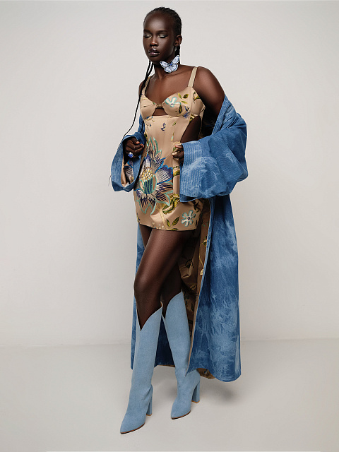 Light Blue Denim Heeled Tall Boots, 6