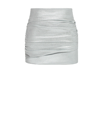 Silver faux leather mini skirt with draping, 1