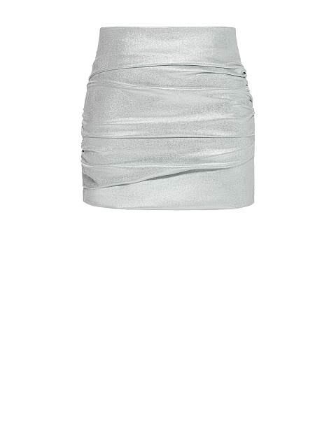 Silver faux leather mini skirt with draping, 1 Silver faux leather mini skirt with draping, 1
