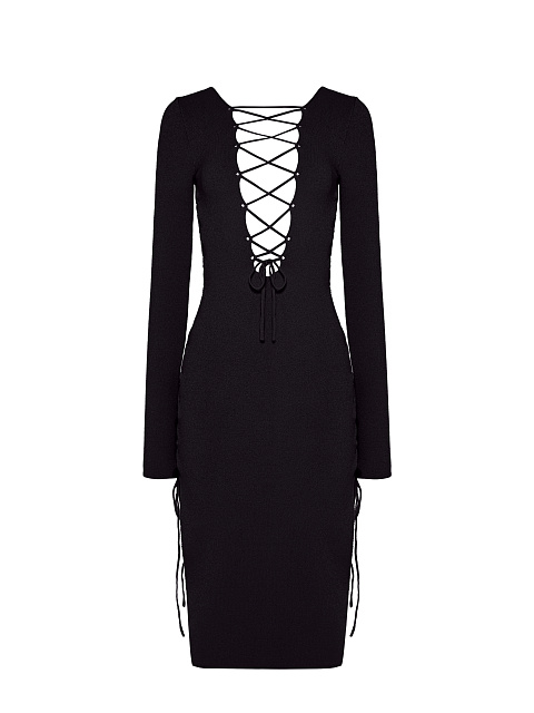 Black Lace Up Jersey Midi Dress, 1 Black Lace Up Jersey Midi Dress, 1